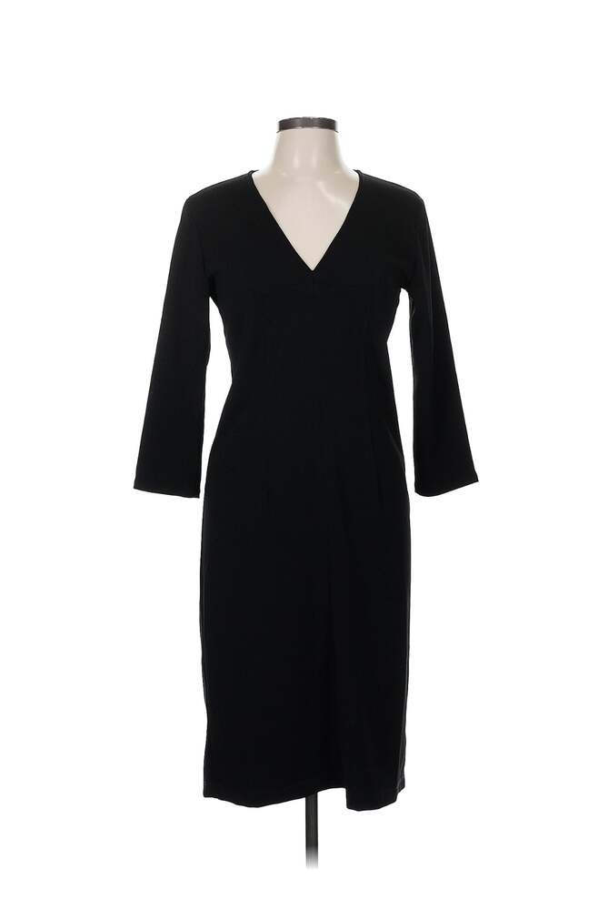 Connie Roberson Black Asymmetrical Midi V-Neck Dress 8